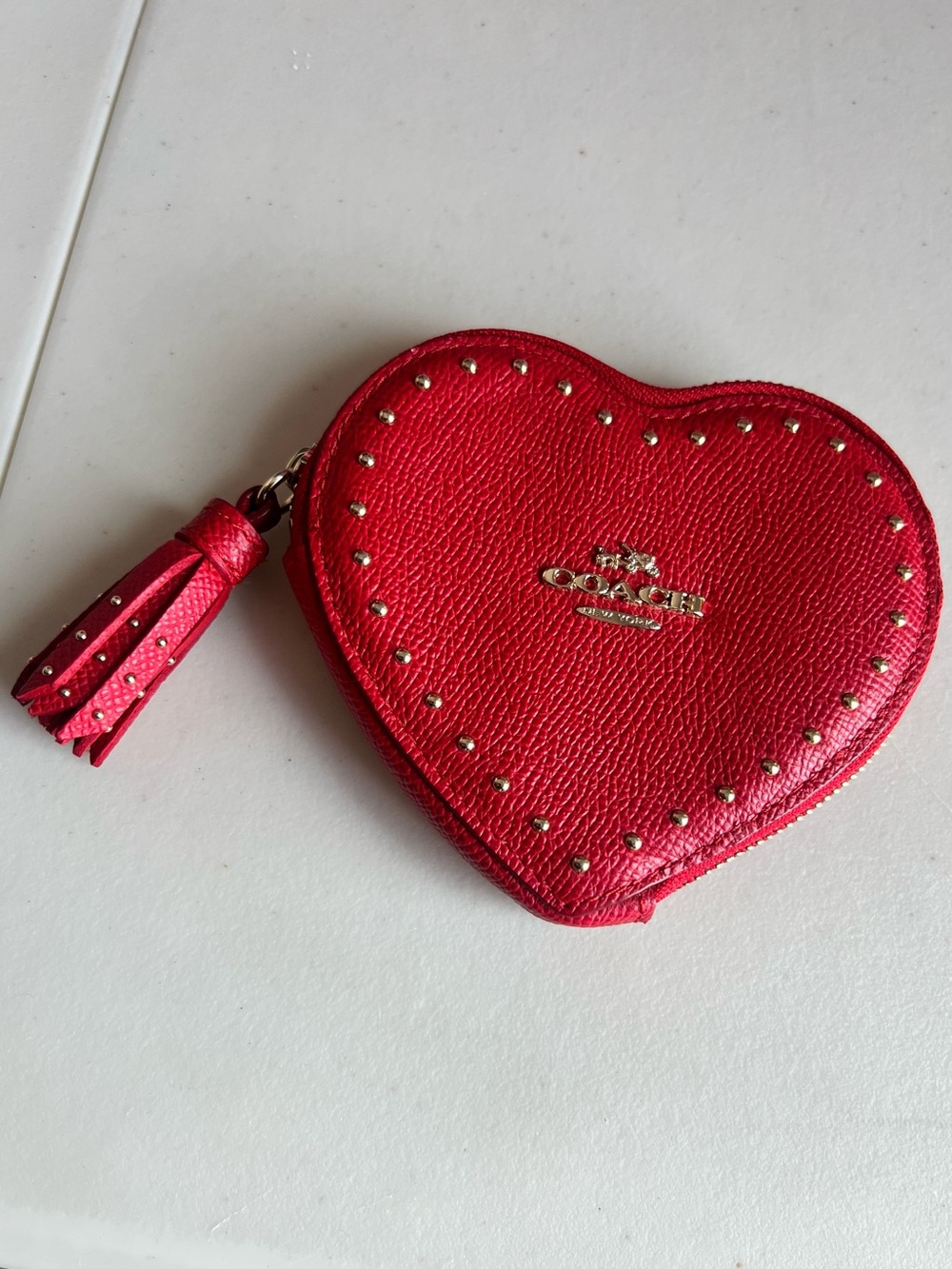 COACH Red Leather Heart Coin Purse